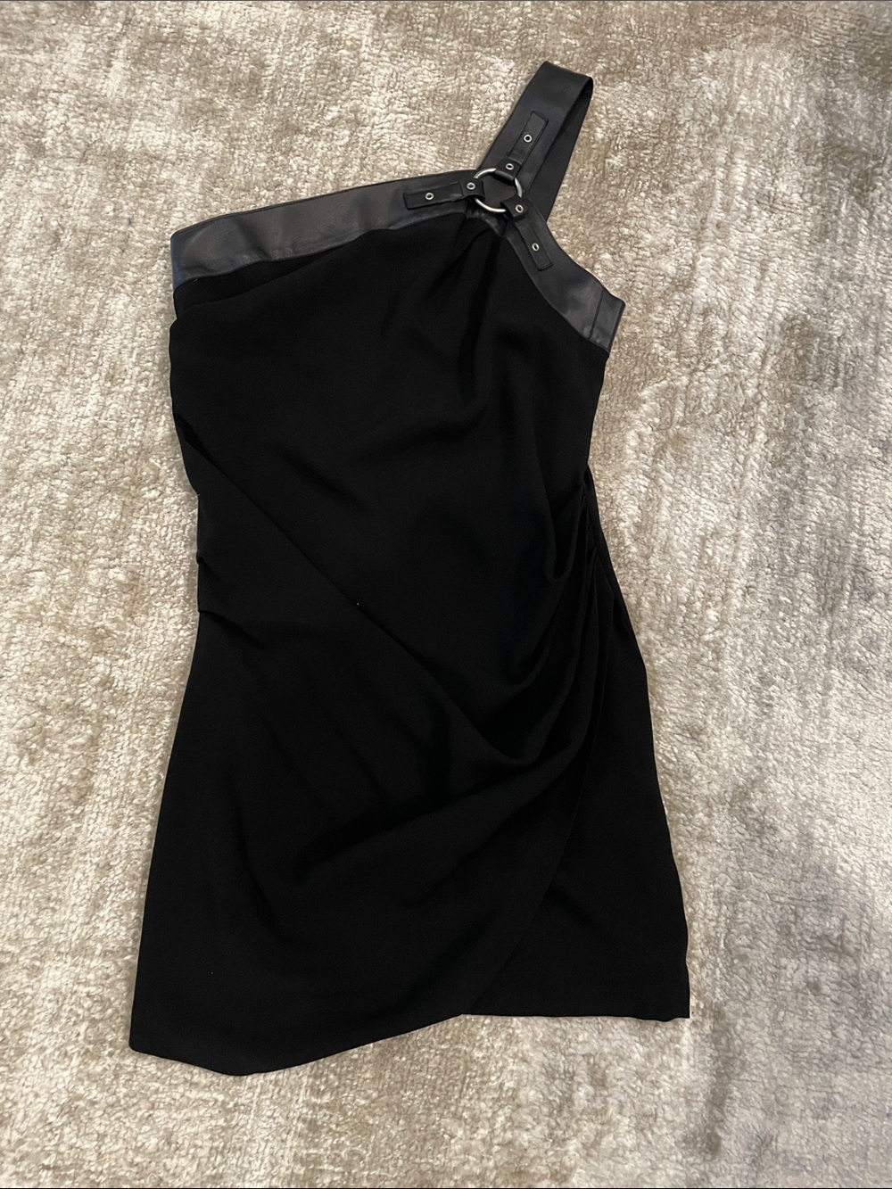 The Kooples Black One-Shoulder Dress with Leather Buckle-Trim Strap